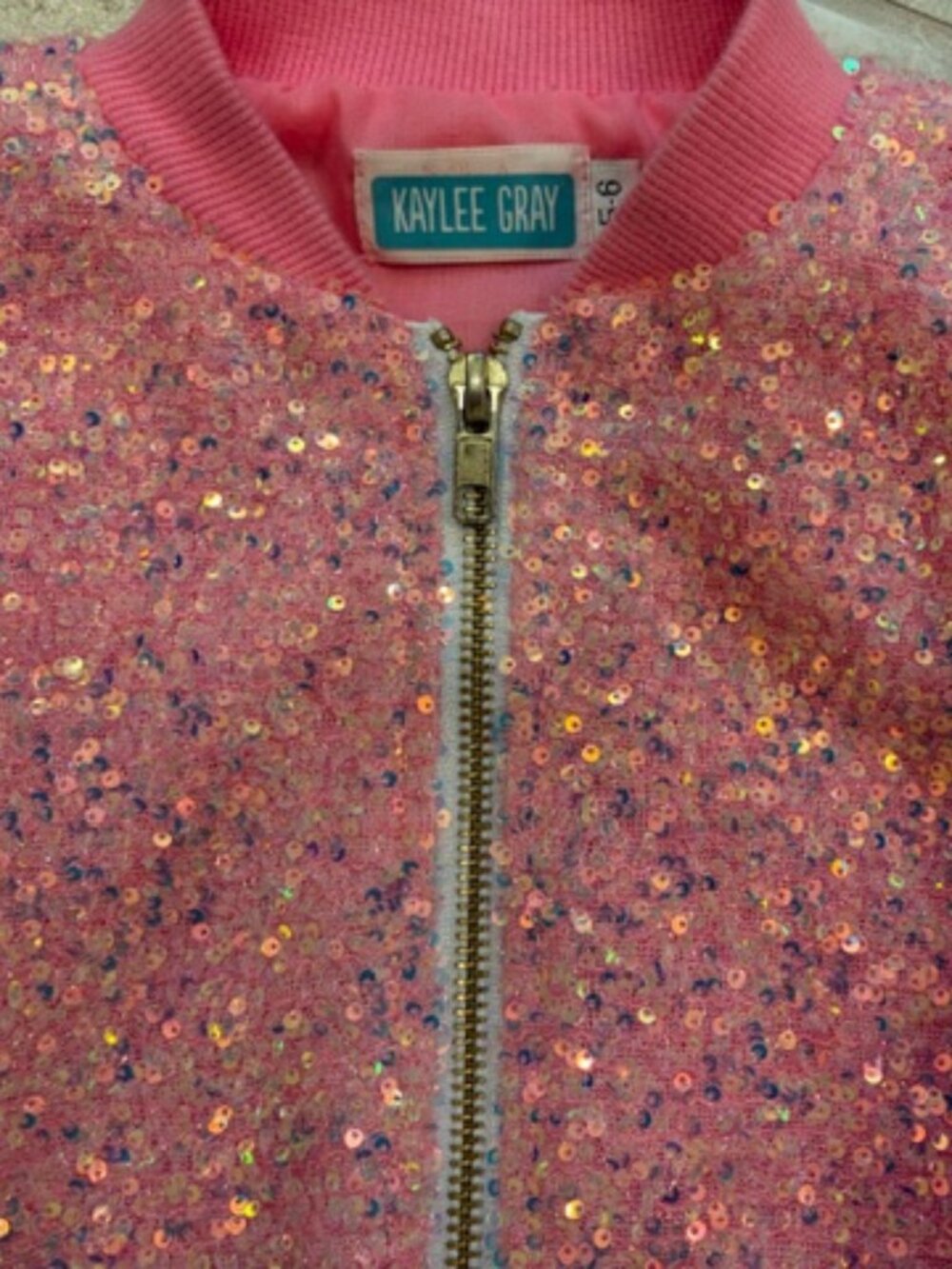 Kaylee Gray Iridescent Pink Sequin Bomber Jacket Girls Size 5-6 Barbie Glam - Picture 4 of 8